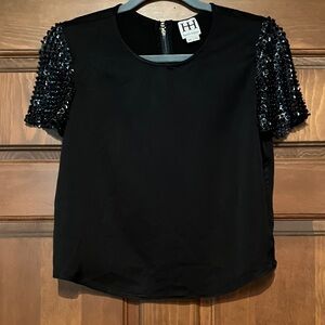 Haute Hippie Black Sequin Sleeve Blouse
